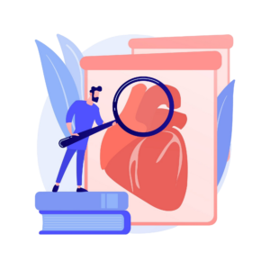 Vector Graphic of a man holding a magnifying glass over a heart